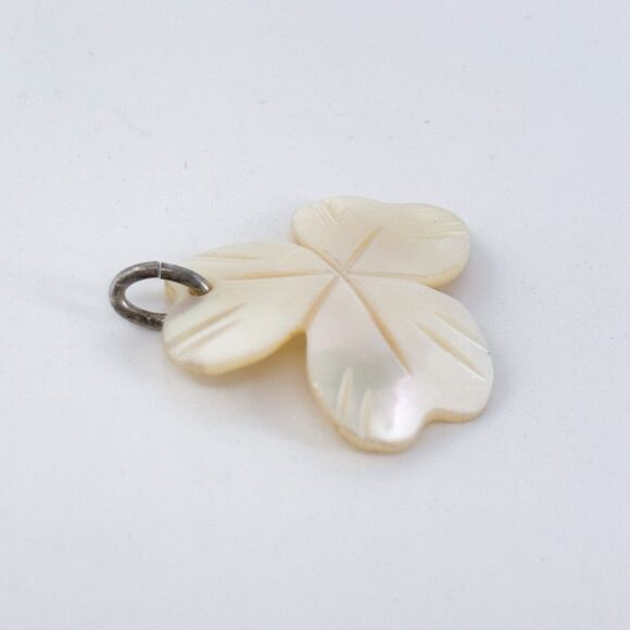 Silver Tone Mother of Pearl Three-Leaf Clover Pendant - Picture 3 of 6